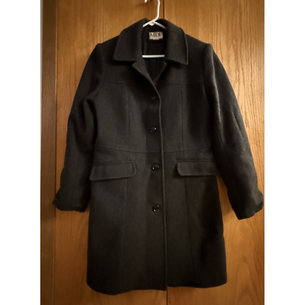 VTG Mario De Pinto MDP Black Wool Designer Coat Wms 10 Classic‎ Mid-Length USA